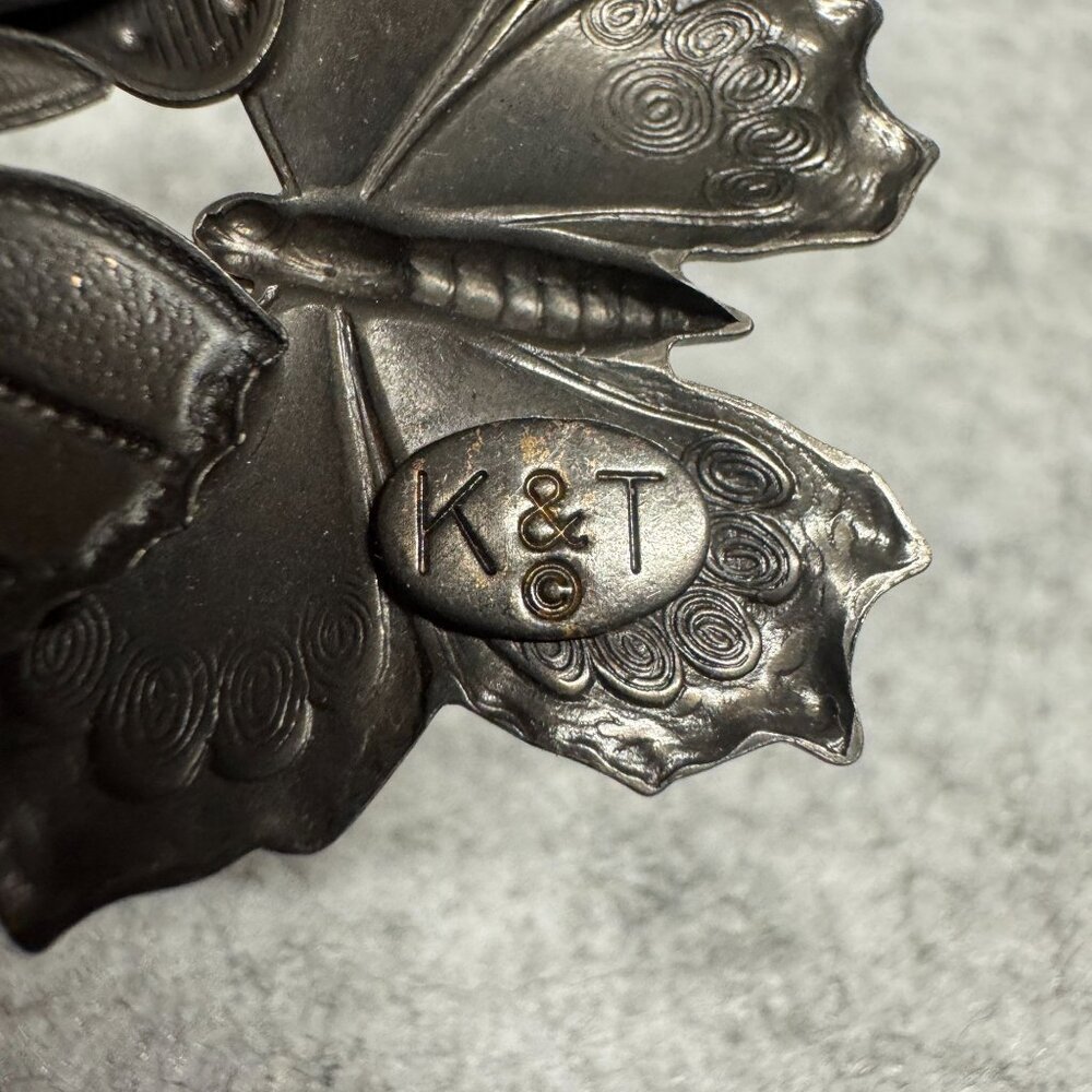 Vintage K&T Butterfly Trio Brooch Bronze/Gold/Silver Finish Metal Accent Pin - Picture 5 of 6